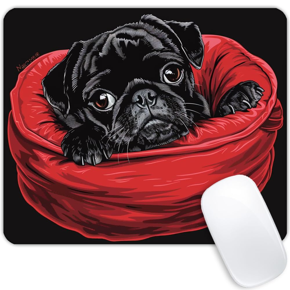 Square Mouse Pad Cartoon Black Bulldog-1,Gaming Mouse Pads for Desk,Soft Computer Waterproof Non-Slip Mouse Mat
