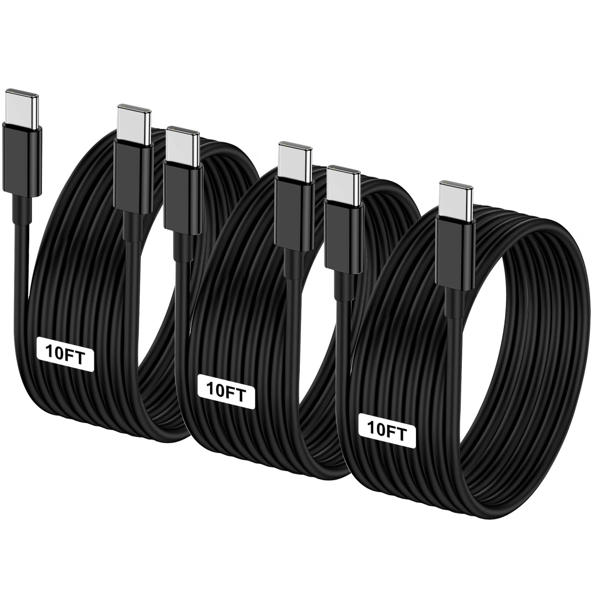 LOFPYE 3-Pack 10FT 60W USB C to USB C Cable, Type C to Type C Cable,Fast Charging Cable for iPhone 16 15 Pro Plus Pro Max，for Galaxy S24 S23, for iPad Pro/Air, for MacBook Pro/Air and More