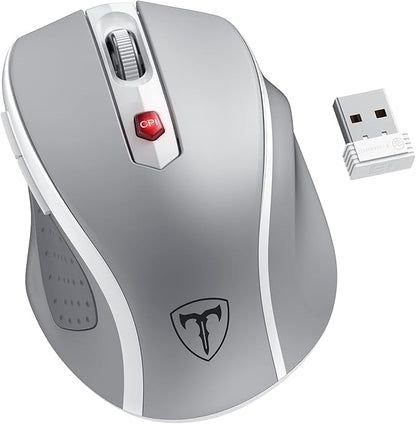 D-09 Wireless Mouse for Laptop - Ergonomic Plus Computer USB Cordless Mice, Ergo Grips, Lightspeed 5-Level 2400 DPI, 16 Months Battery Life, Portable for PC Mac Chromebook, 6 Button, Mithril