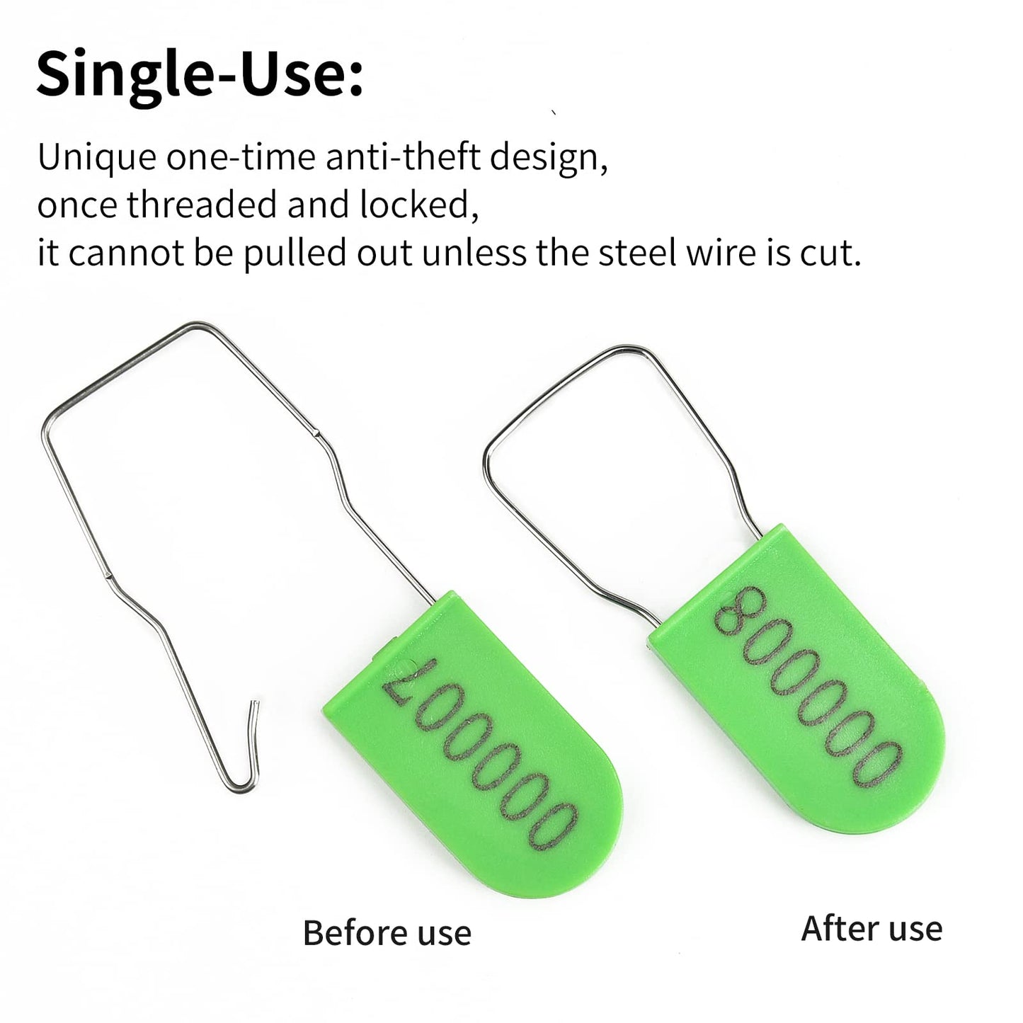 LeadSeals 50PCS Plastic Padlock Security Seals Metal Wire Padlocks Electric Meter Lockout Tags Self-Locking Numbered Anti Tamper Seal Lock Green