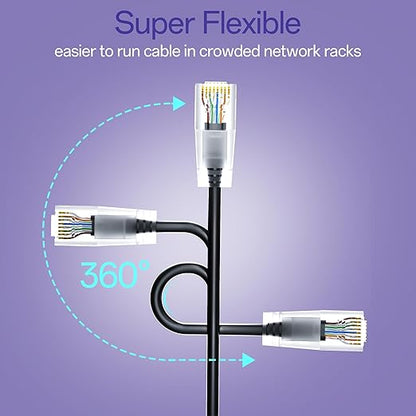 Cat6a Patch Cables 0.5ft (24 Pack) Slim, Cat6 Ethernet Patch Cable Pure Copper, Flexible Cat 6 Patch Cable 550MHZ 10G, Space-Saving Cat 6A Network Cables for Patch Panel, Black