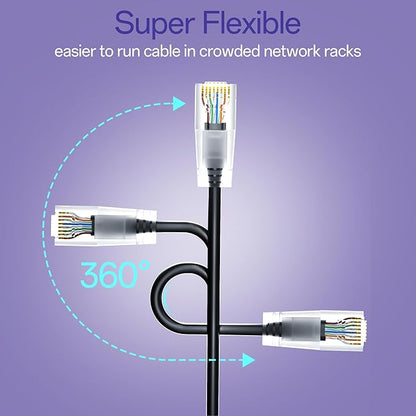Cat6a Patch Cables 2ft (10 Pack) Slim, Cat6 Ethernet Patch Cable Pure Copper, Flexible Cat 6 Patch Cable 550MHZ 10G, Space-Saving Cat 6A Network Cables for Patch Panel, Black