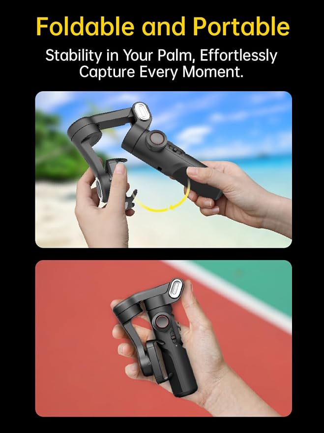 3-Axis Gimbal Stabilizer for Smartphone with RGB Magnetic Fill Light Upgraded Face Tracking Focus Wheel Foldable iPhone Gimbal for iPhone/Android Phone Stabilizer Vlog Recording Smart XE Kit