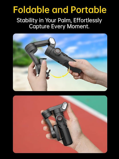 3-Axis Gimbal Stabilizer for Smartphone with RGB Magnetic Fill Light Upgraded Face Tracking Focus Wheel Foldable iPhone Gimbal for iPhone/Android Phone Stabilizer Vlog Recording Smart XE Kit