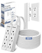 Saker Outlet Cover Extension Cord | 10ft Flat Extension Cord with 3 Outlets,1625W | Universal Size Outlet Concealer | Outlet Cover Baby Proofing for Kitchen, Home and Office(Dual 10ft)