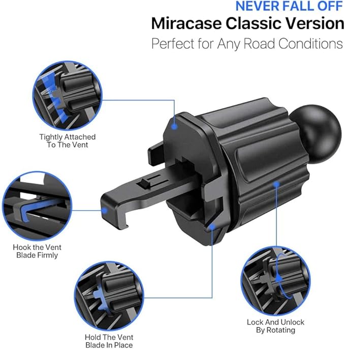 Miracase Phone Holders for Your Car with Metal Hook Clip, Air Vent Cell Phone Car Mount, Hands Free Universal Automobile Cradle Fit for iPhone Android and All Smartphones, Classic Black