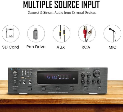 Home Audio System Kit - 6 Channel 6000 W Bluetooth Amplifier w/ 12 Qty of 5.25" Frameless in-Wall in-Ceiling Speakers 175 W Each, 2 Qty of Wired Mic, 500 ft Speaker Wire & Remote by Technical Pro