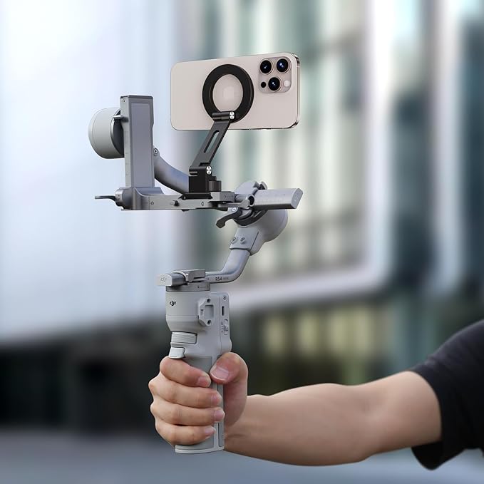 elitehood Aluminum Tripod Phone Mount Adapter for DJI RS 4 Mini, Magnetic Smartphone Tripod Mount with Arca-Standard & Hot Shoe Plate for Camera, Cold Shoe Phone Mount Fit iPhone 16 15 14 Series