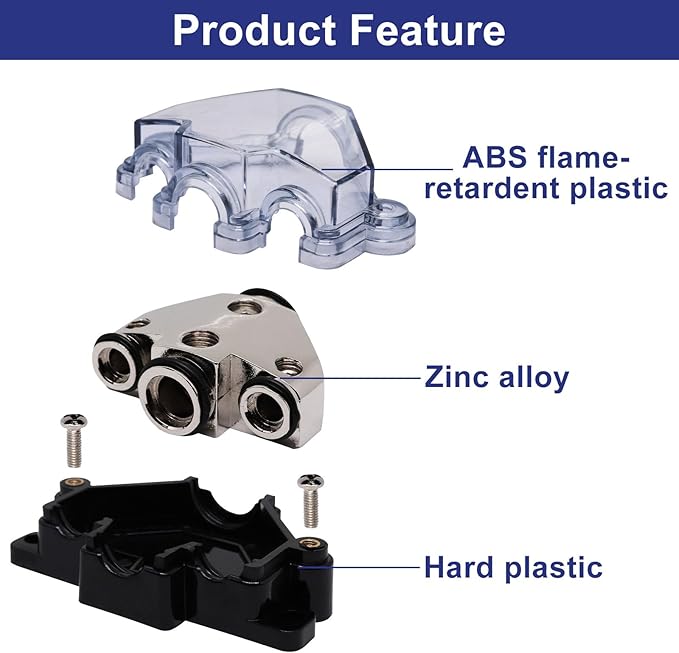 1pc Distribution Block 1 in 3 Ways Out Power Distribution Block Car Audio 1x4 Gauge Input 3x8 Gauge Output Ground Distribution Block for Automotive