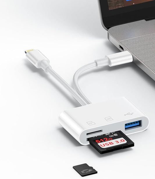 3 in 2 Lightning & USB-C SD Card Reader for iPhone 17 16 Pro Max 15 Plus 14, Dual Port OTG MicroSD Memory Card Reader Dongle Adapter with SD/TF/USB3.0 Slot for Camera iPad Galaxy S25 S24 Mac Air/Pro