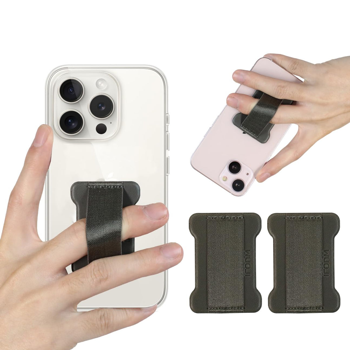 WOJI Cell Phone Finger Grip Strap Holder for Hand, Phone Strap, Phone Holder for Hand - Small, New Slim Finger Loop Selfie Grip Compatible with Most Smartphones (Black) - 2Pack