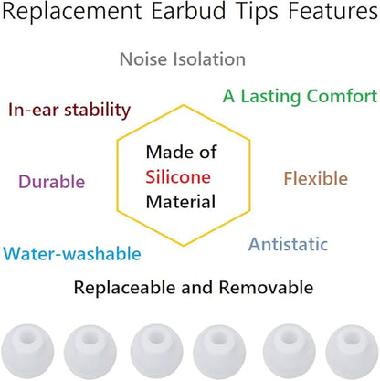 36 Pieces Medium Earbud Tips Soft and Comfortable Ear Bud Replacement Pieces Silicone Fit Most in-Ear Headphones，Inner Hole 3.8mm -5.5mm，Medium Clear White Replacement Eartips