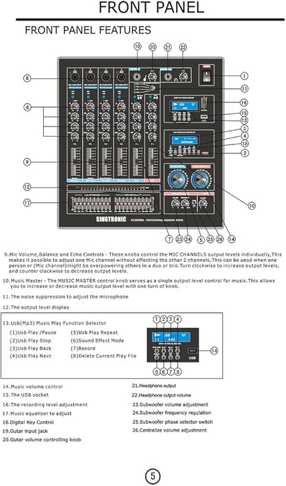 Singtronic KJ-5000Mix Professional Karaoke Console Mixer | HDMI ARC, Optical, Bluetooth, USB Recording, 8-Band EQ, Anti-Feedback, BBE DSP Processor, Rack-Mountable DJ/KJ Mixer