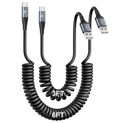 USB Type C Charger Cable Fast Charging [3FT+6FT], 2Pack Coiled USB A to USB C Charger Cable for Car Android Auto USB C Charger Cord, USBC Cable Compatible with iPhone 16/15/Samsung Galaxy A10e A20 S20