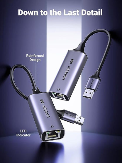 UGREEN USB to Ethernet Adapter 2.5Gb, Ethernet Adapter, Aluminum, USB 3.0 to RJ45 Computer Network Internet LAN Dongle for Laptop, Compatible for MacBook Air/Pro, XPS, Windows, macOS
