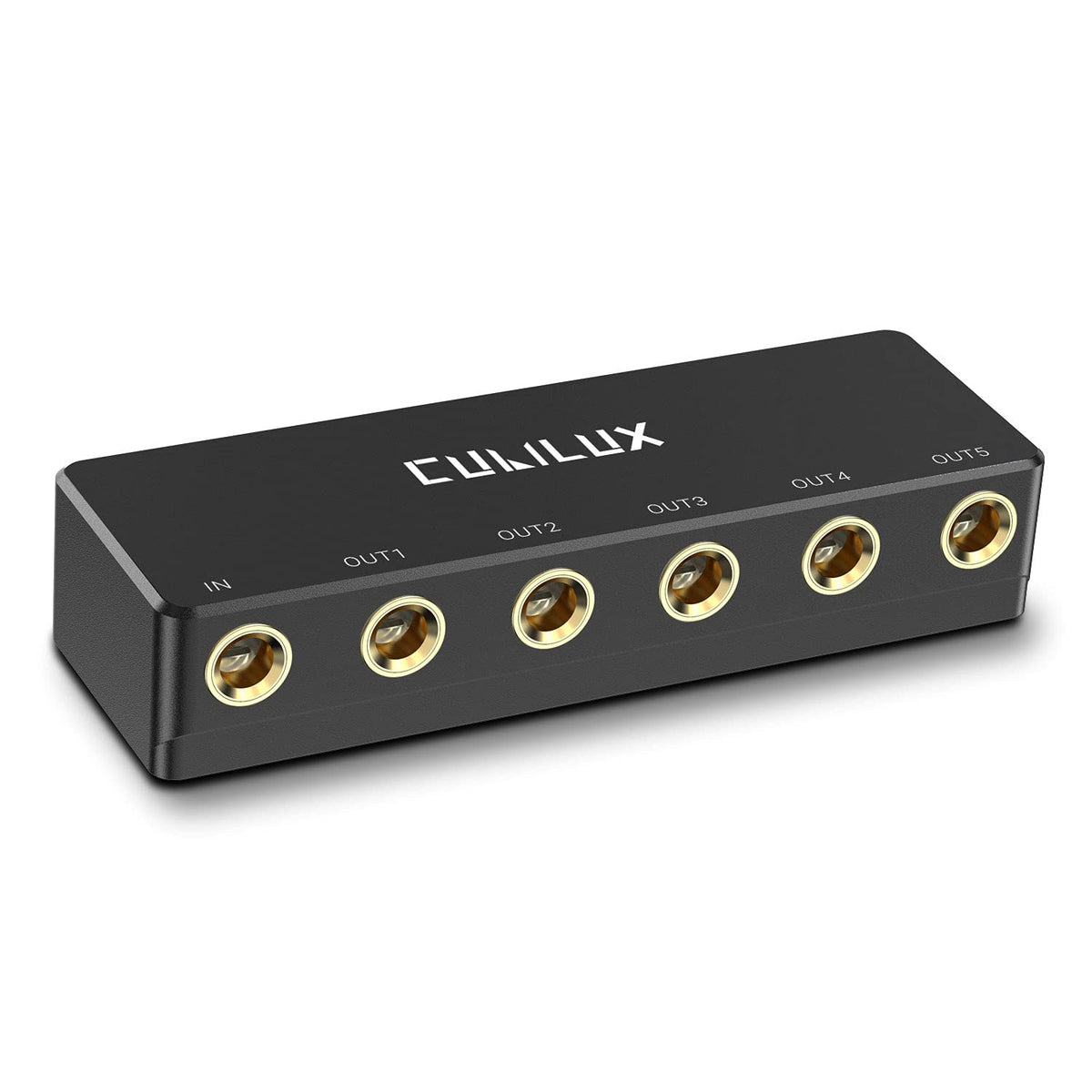 Cubilux 5-Way Quarter Inch Signal Splitter, Passive 1/4” Audio Splitter, 6.35mm Multiport Aux Splitter Box for Instruments, Bass Guitar, Keyboard, Headphones, Studio Monitor, Speaker, Amplifier
