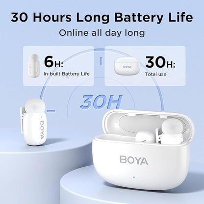 BOYA mini Wireless Microphone for iPhone/Android/PC/Tablets with USB C/Lightning Plug, MFi Certified, Noise Reduction, AI Voice Changer, 30H Battery Life with Charging Case for Video Recording Podcast