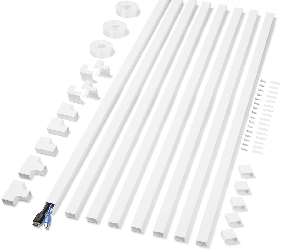 126in Cord Hider Kit, ZhiYo Wire Hiders for TV on Wall, Paintable Cable Management Kit, Wire Cover for Wall Mount TV, White Cable Raceway, Cord Cover Wire Management Kit, 8 x L15.7in W1.18in H0.67in