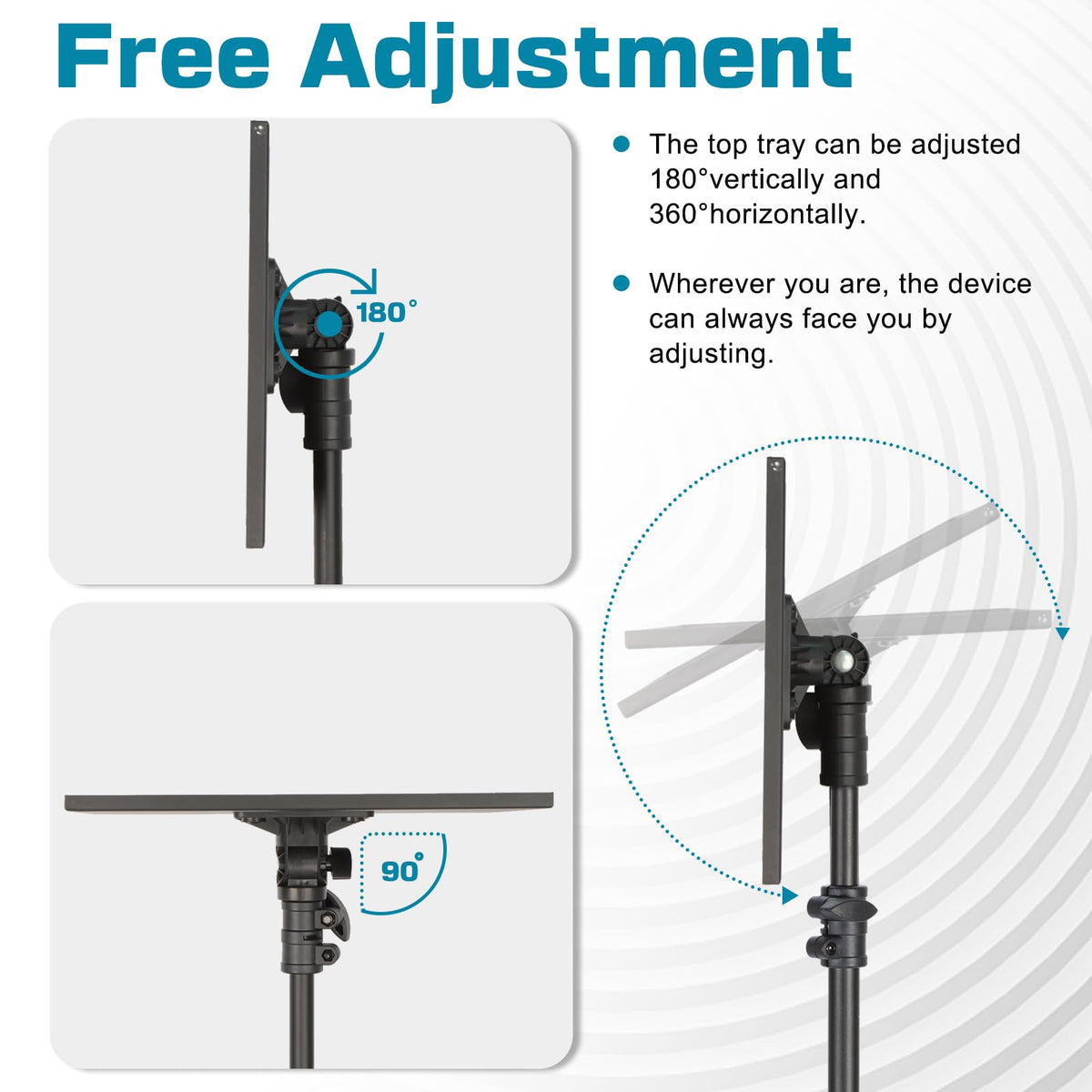 Lusweimi Projector Tripod Stand, 50” Laptop Stand with 2 Shelves for Projector, iPad, DJ Equipment, Portable Adjustable Floor Stand with Gooseneck Phone Holder for Office, Home, Stage or Studio