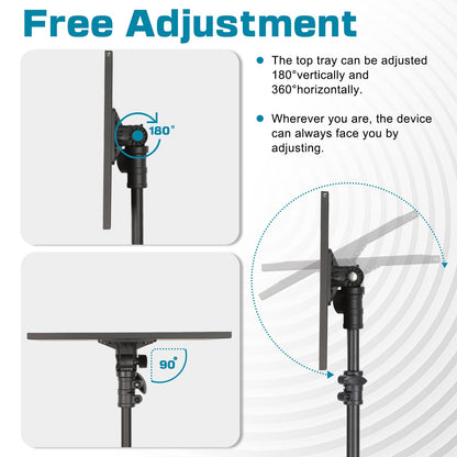 Lusweimi Projector Tripod Stand, 50” Laptop Stand with 2 Shelves for Projector, iPad, DJ Equipment, Portable Adjustable Floor Stand with Gooseneck Phone Holder for Office, Home, Stage or Studio
