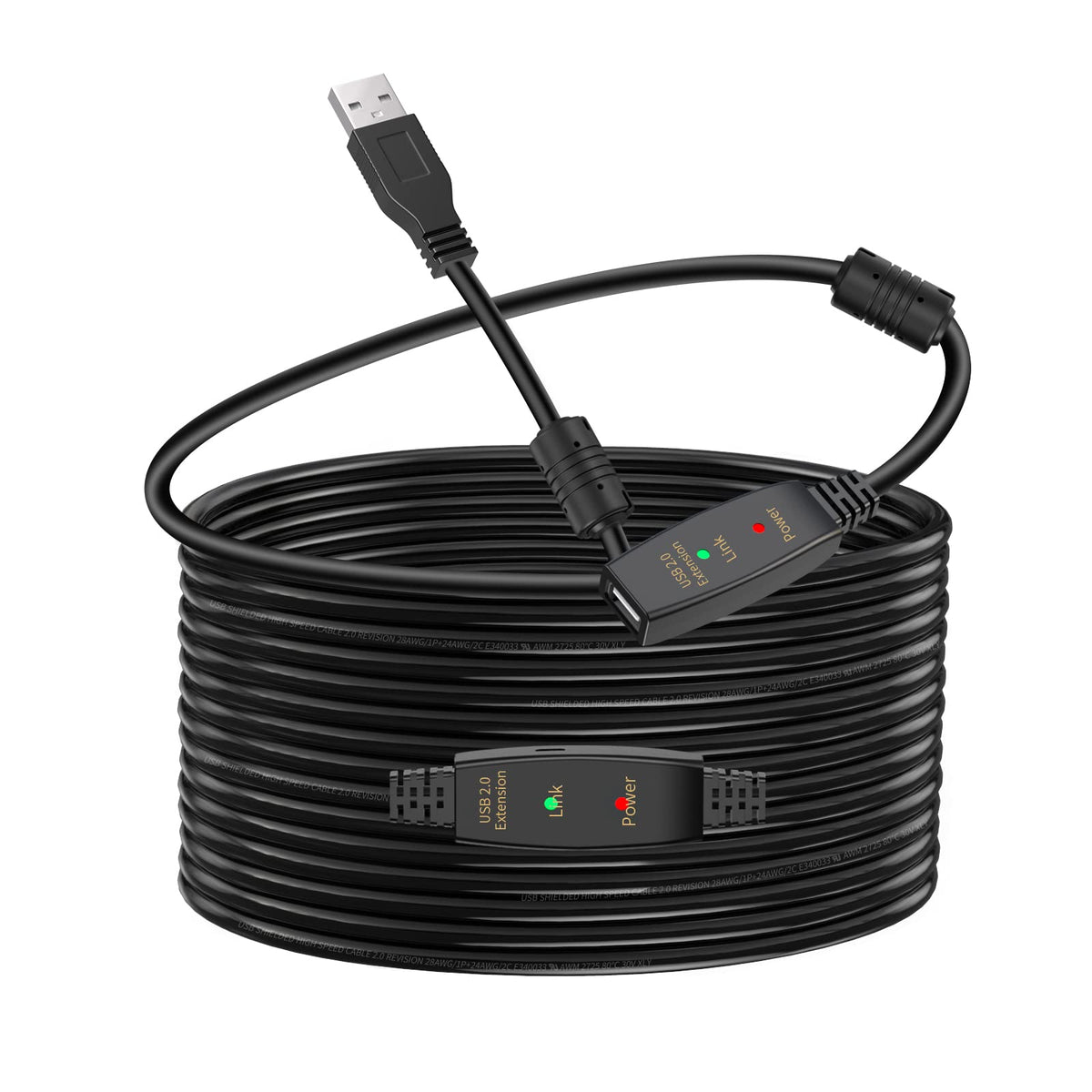 LDKCOK USB 2.0 Type A Male to A Female Active Repeater Extension Cable 50ft, High Speed 480 Mbps