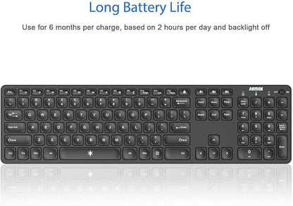 Arteck Universal Backlit 7-Colors & Adjustable Brightness Multi-Device Full Size Wireless Bluetooth Keyboard for Windows, iOS, iPad OS, Android, Computer Desktop Laptop Surface Tablet Smartphone