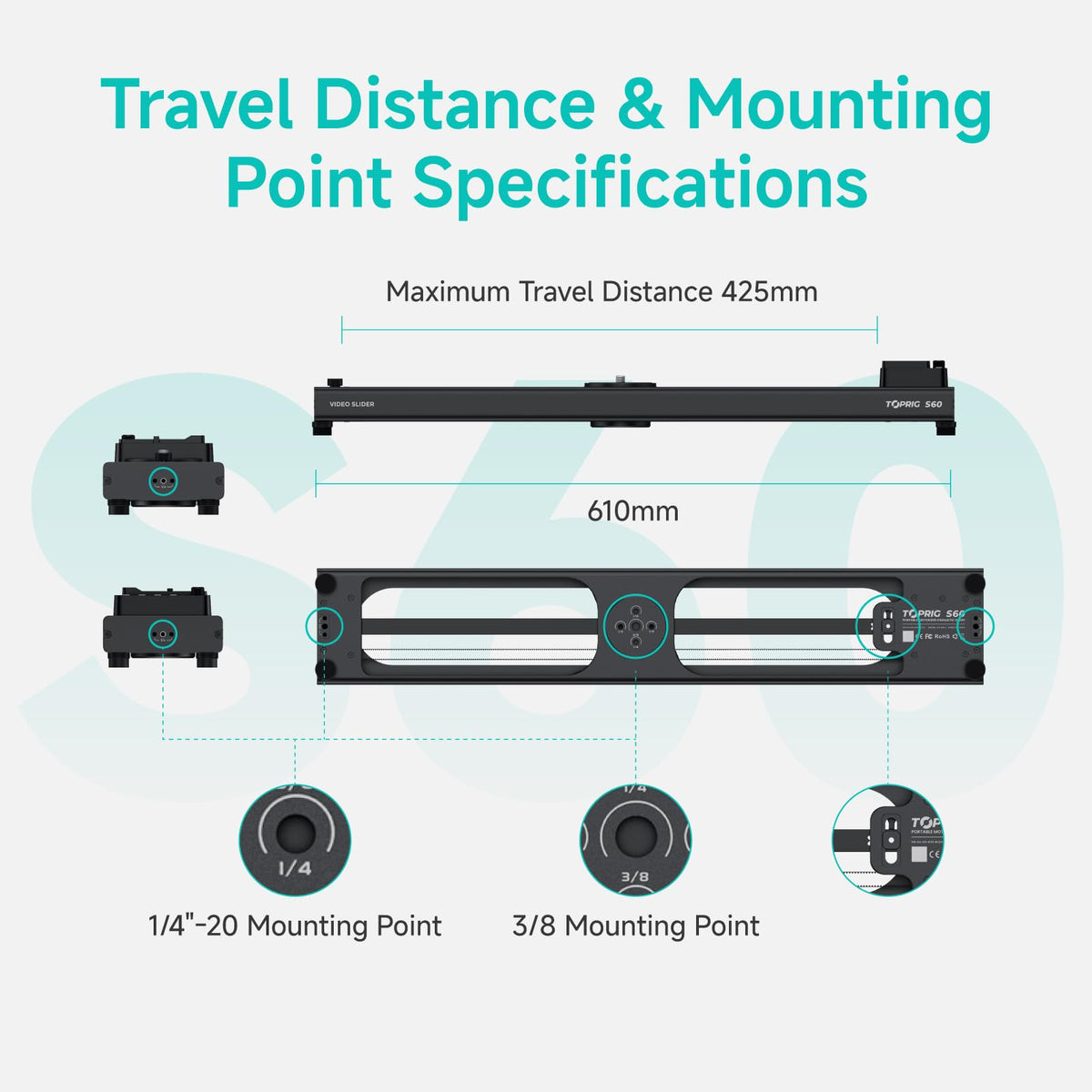Accsoon Toprig Motorized Camera Slider, Wireless DSLR Video Slider with Button/APP Control, Time-Lapse/Loop Mode, Speed Knob, 120° Panoramic Shooting, Compatible with GoPro, Camera-24inch Video Slider