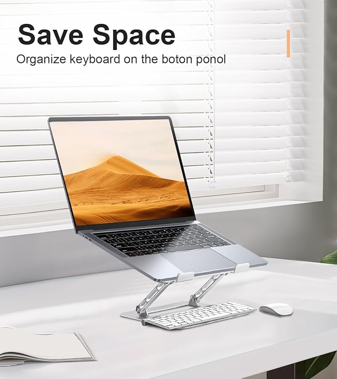 Aoviho Adjustable Laptop Stand for Desk,Portable Laptop Stand Holder and Riser,Foldable Aluminum Notebook Computer Stands for MacBook Air Pro HP Lenovo Dell Samsung Chromebook, 10-15.6 inch, Silver