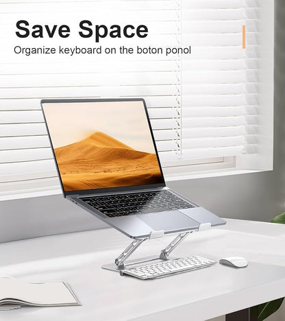 Aoviho Adjustable Laptop Stand for Desk,Portable Laptop Stand Holder and Riser,Foldable Aluminum Notebook Computer Stands for MacBook Air Pro HP Lenovo Dell Samsung Chromebook, 10-15.6 inch, Silver