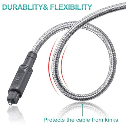 EMK Digital Optical Audio Cable Fiber Optical Toslink Cable SPDIF Audio Cable Male to Male Cord for Home Theater, Sound Bar, TV, PS4, Xbox, PlayStation & More (Grey-3.3Feet/1M)