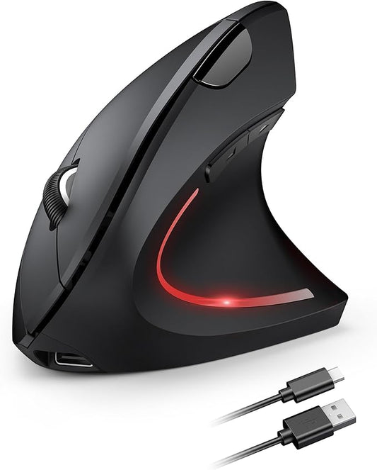 TECKNET Rechargeable Wireless Ergonomic Mouse,2.4GHz USB Vertical Mouse with Silent Click,4800 DPI Mouse with 6 Adjustable DPI,6-Button Computer Mouse for Laptop,PC, MacBook (No Batteries Needed)