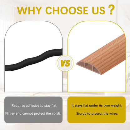 JAHOMFAI Floor Cord Cover 10FT Cord Covers for Wires on Floor Protect Wires & Prevent Trip Hazards, Easy to Cut for Home, Office, School, Concerts, Cavity W0.6in x H0.32in