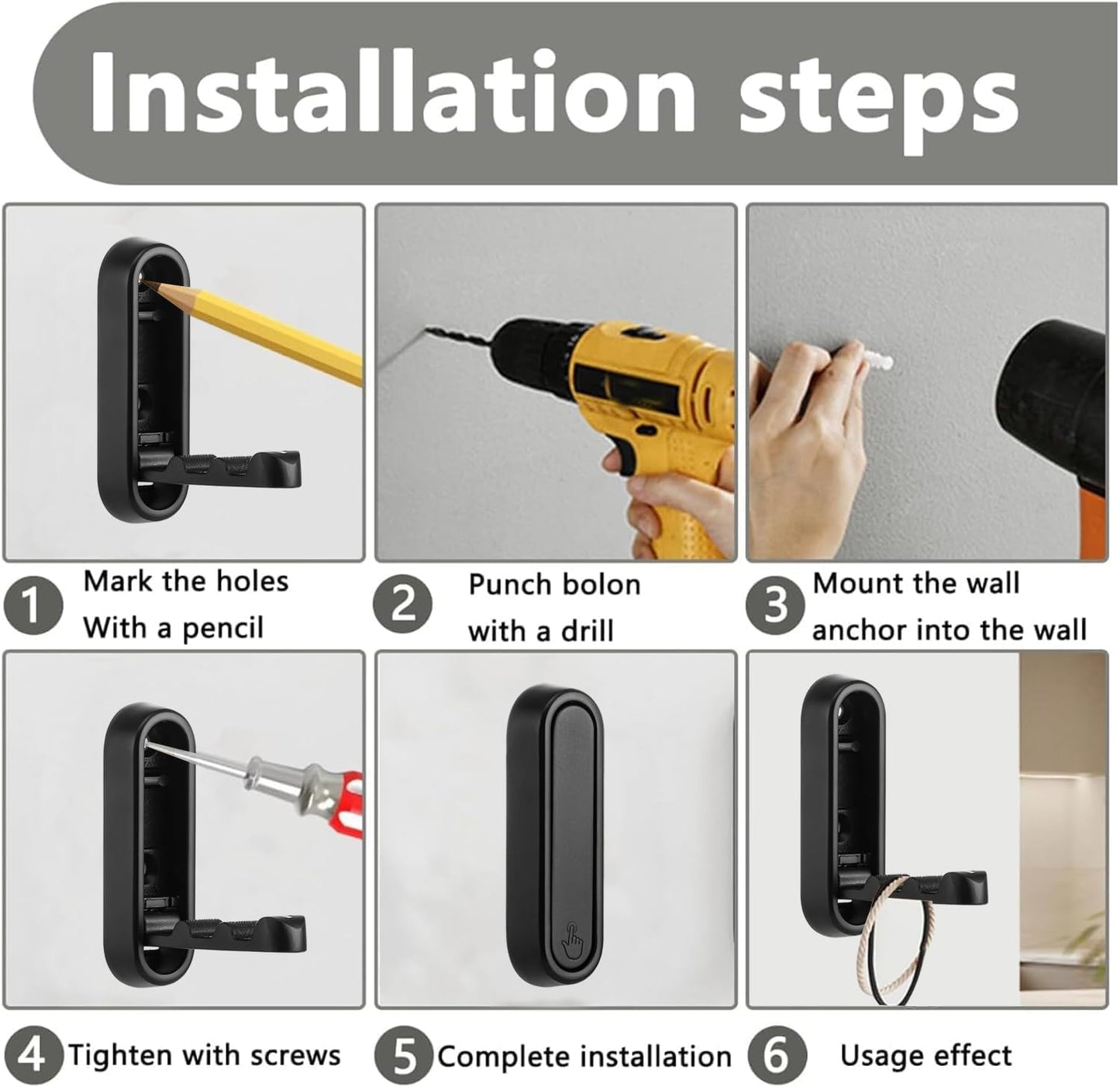 YipuVR 4PCS Gold Foldable Wall Hooks, Metal Folding Hooks Wall Mount, Easy Installation, Suitable for Bathroom Kitchen, Flip Down Hook for Wal l Hanging Coat, Bag, Towel, Key, Hat (Black)