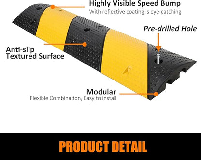 Heavy Duty Speed Bumps for Driveway, 39.4" 2 Pack Rubber Speed Bumps, 2 Channel Modular Traffic Speed Bump Hump Cable Protector Ramps for Asphalt Concrete Gravel Driveway Road with 6 Bolt Spikes