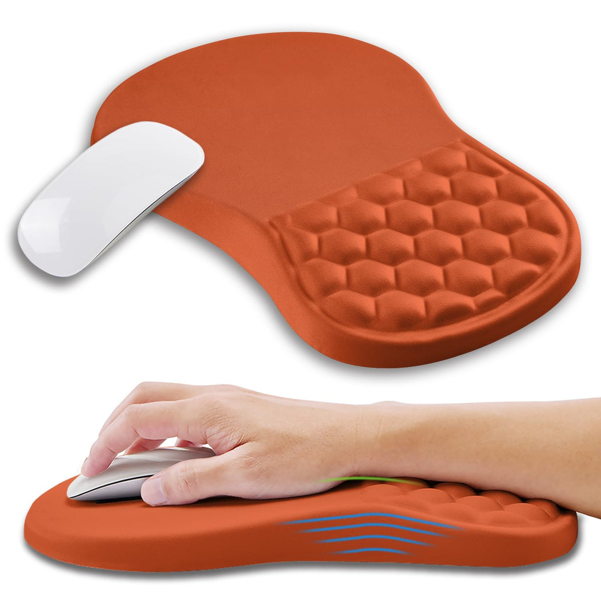 Kuosgm Ergonomic Mouse Pad Wrist Support with Memory Foam Massage Bulge, Carpal Tunnel Pain Relief Mousepad Wrist Rest for Mouse(12x8 inch, Pink Flowers)