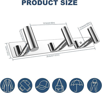 VAEHOLD Hat and Coat Wall Mount Rack - Hooks for Robes, Bags, Keys, and Towels - Bathroom Towel Hanger Organizer (Polished Chrome, “T“ Shape 3 Hooks 2 Pack)