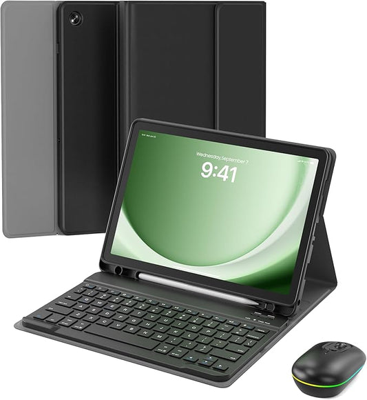 MERSATM for Samsung Galaxy Tab A9+ 2023/A11+ 2025 11-inch Case with Keyboard, Mouse and Detachable Magnetic Keyboard, Multi-Angle Slim Folio Cover with S Pen Holder for A9/A11 Plus, Dark Black