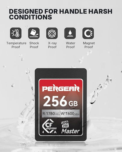 Pergear 256GB CFexpress 4.0 Type A Memory Card (2-Pack),Up to 1780MB/S Read Speeds,USB4.0(PCIe 4.0),Raw,8K 30P Record,Compatible for Sony Camera,ILME-FX3,ILME-FX6,ILME-FX30(Black Silver Master Series)