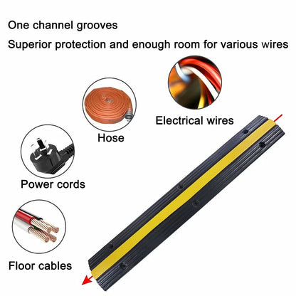 YONSHENG Rubber Cable Ramp Cord Cover Cable Protector Ramps Wire Hose Protective 1 Channel 22000Lbs Load Capacity Traffic Speed Bump for Asphalt Concrete Gravel Driveway Indoor Outdoor, 4 Pack
