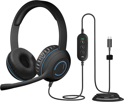 Cyber Acoustics USB-C Stereo Headset (AC-5014-5) – Durable, Crisp, and Clear Communication in Classrooms and at Home; in-Line Controls for Volume and Mic Mute - 5 Pack