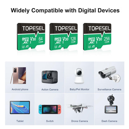 TOPESEL 128GB Micro SD Card 2 Pack with Adapter, High Speed TF Card, Memory Card microSDXC for Camera, Smartphone, Tablet, Dash Cam, Drone, UHS-I, U3, A1, 4K UHD, V30(128GB 2Pack)