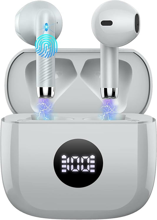 Wireless Earbuds, Bluetooth 5.4 Ear Buds LED Power Display Headphones Bass Stereo, Bluetooth Earbuds in-Ear Noise Cancelling Mic, 40H Playback Mini Case IP7 Waterproof Sports Earphones for Android iOS