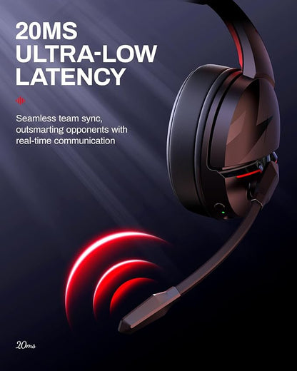 acer Wireless Gaming Headset, PS5 Headset with 2.4GHz for Ps5, Ps4, PC, Switch, Bluetooth 5.3 + 100Hrs Gaming Headphones with Noise Canceling Mic for Laptop, Mobile, Mac, 50mm Drivers (Red)