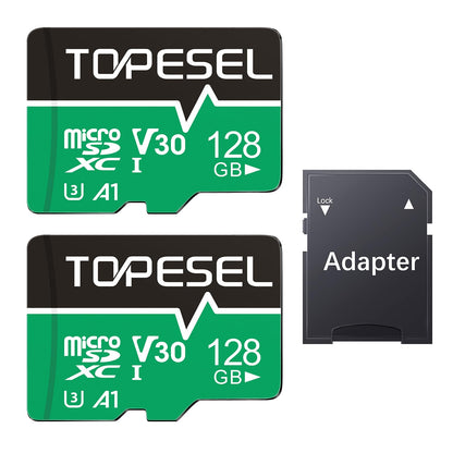 TOPESEL 128GB Micro SD Card 2 Pack with Adapter, High Speed TF Card, Memory Card microSDXC for Camera, Smartphone, Tablet, Dash Cam, Drone, UHS-I, U3, A1, 4K UHD, V30(128GB 2Pack)