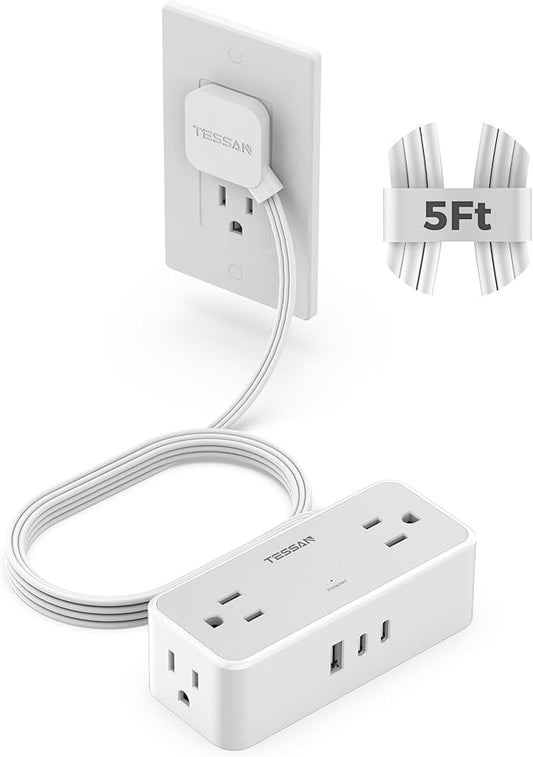 TESSAN Extension Cord 5 FT, Power Strip with 900J Surge Protection, Grey