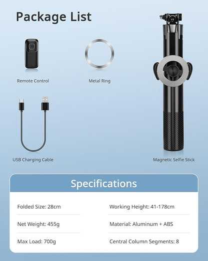 Magnetic Tripod for iPhone, 69" Phone Tripod Selfie Stick with Rechargeable Remote & 2 in 1 Phone Holder, Extendable Cell Phone Stand for Recording Travel, Compatible with iPhone and Android Phone