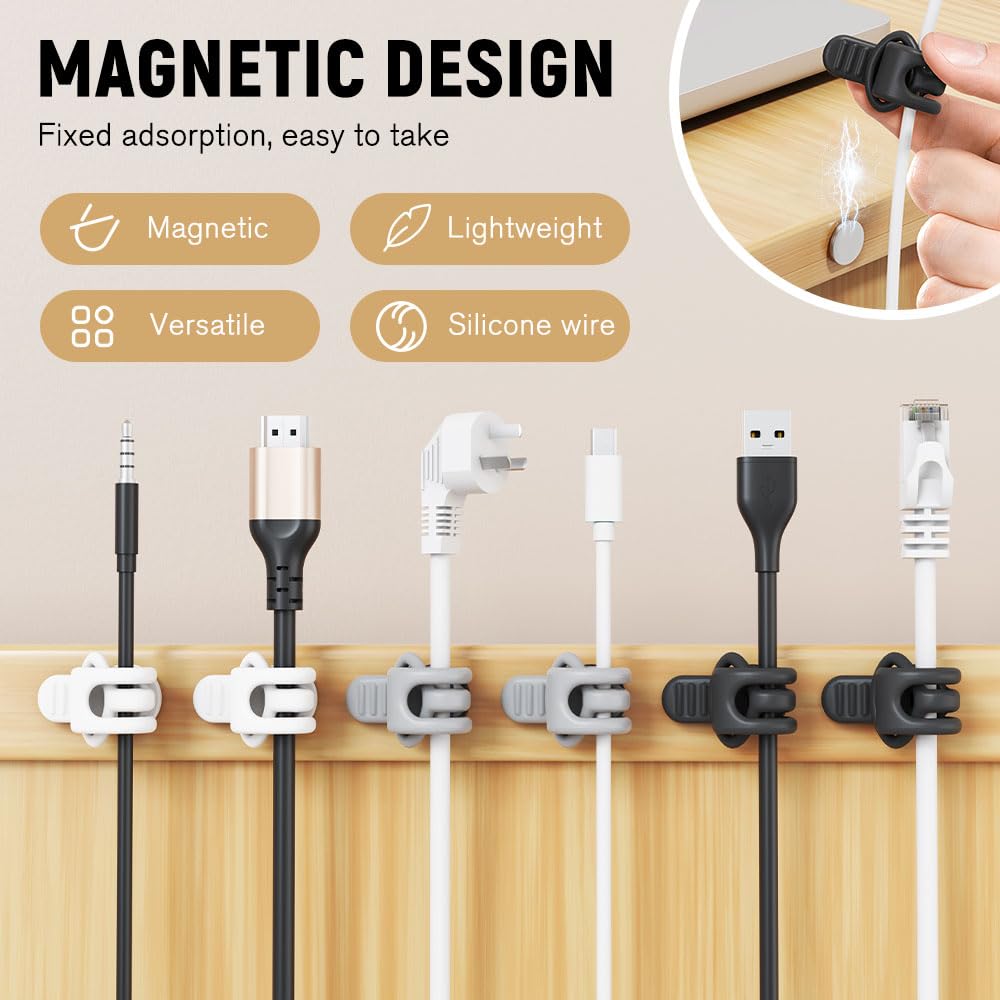 24pcs Silicone Cable Ties, Magnetic Data Cable Organizers Reusable Cable Ties Wire Organizer Adjustable Fastening Cable Straps Magnetic Silicone Cable Straps Cord Organizer for Bundling Earphone