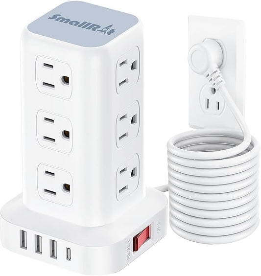 Power Strip with 12 Outlets 4 USB (1 USB C), 16.5Feet Extension Cord with Multiple Outlets, Charging Station, Power Strip Tower, Home Office Desk Supplies