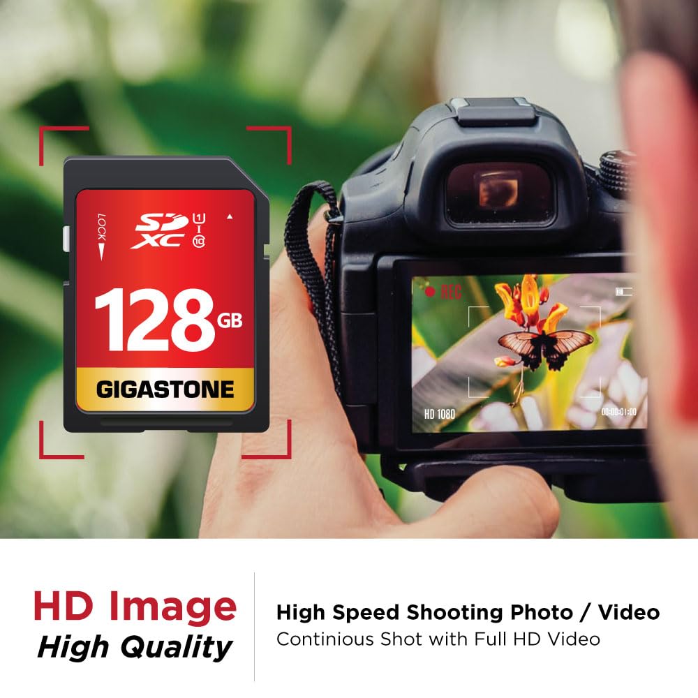 GIGASTONE 128GB SD Card 5-Pack UHS-I U1 Class 10 SDXC Memory Card Full HD Video for Digital Camera Speed up to 80MB/s, Full-Sized SD Card, with 5 mini case