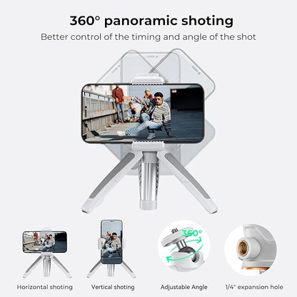 K&F Concept Selfie Stick Tripod, 360 Degree Rotation Mini Phone Stand with Ball Head and Cold Shoe Mount, Cellphone Holder with Wireless Remote for Smartphone White